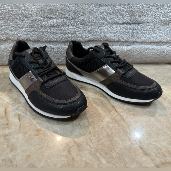 Michael Kors Women Billie Trainer Sneakers Black/Brown/ Sliver - Picture 3 of 8